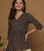 Brown cotton printed top for women