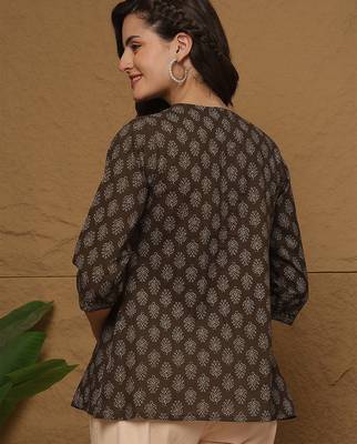 Brown cotton printed top for women 3