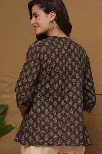 Brown cotton printed top for women
