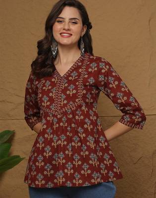 Maroon cotton printed top for women 2