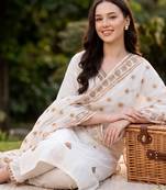 White embroidered straight kurta trousers with dupatta set