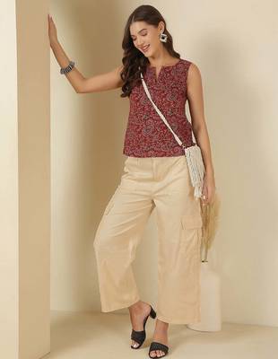 Maroon cotton printed top for women 1