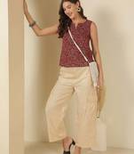 Maroon cotton printed top for women