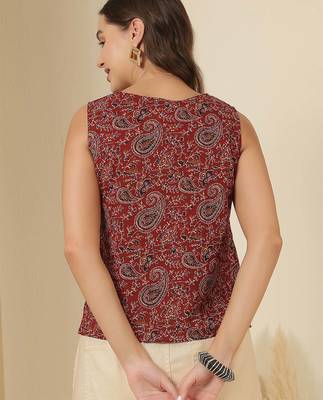 Maroon cotton printed top for women 3