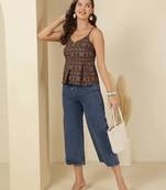 Black cotton printed top for women