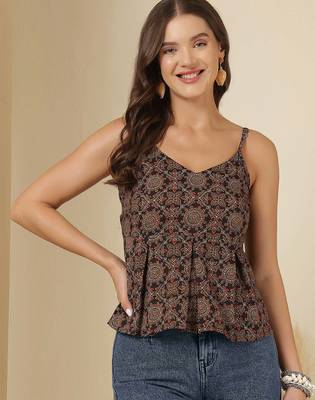 Black cotton printed top for women 5