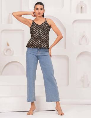 Black cotton printed top for women 1