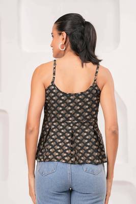 Black cotton printed top for women 3