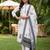 White printed straight kurta palazzo with dupatta set