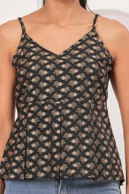 Black cotton printed top for women 4