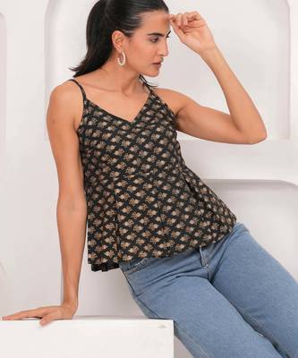 Black cotton printed top for women 5