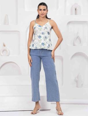 White cotton printed top for women 1