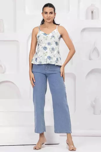 White cotton printed top for women