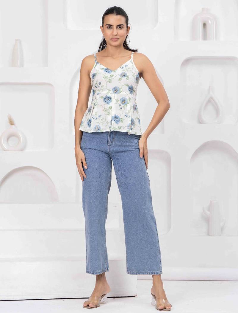 White cotton printed top for women