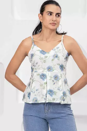 White cotton printed top for women