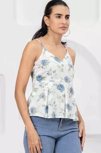 White cotton printed top for women