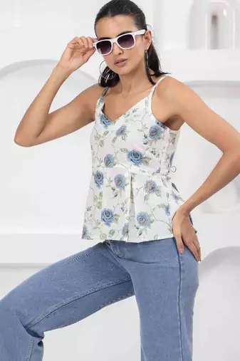 White cotton printed top for women