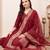 Maroon solid straight kurta trousers with dupatta set