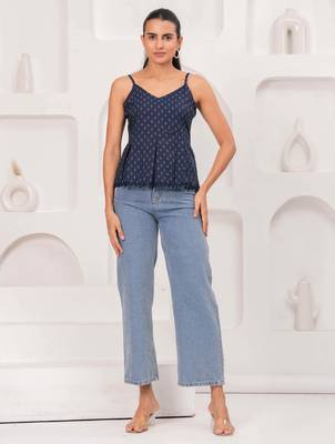 Navy-blue cotton printed top for women 1