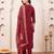 Maroon solid straight kurta trousers with dupatta set