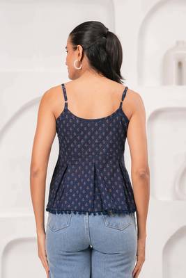 Navy-blue cotton printed top for women 2
