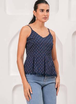 Navy-blue cotton printed top for women 4