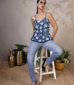 Blue cotton printed top for women