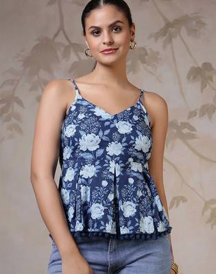 Blue cotton printed top for women 5