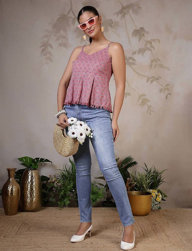 Mauve cotton printed top for women