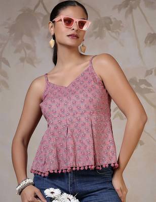 Mauve cotton printed top for women 2