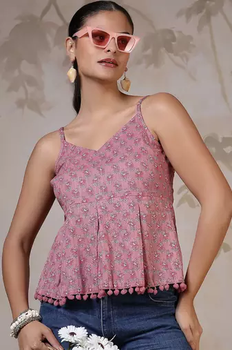 Mauve cotton printed top for women