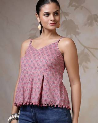Mauve cotton printed top for women 4