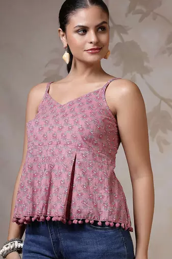 Mauve cotton printed top for women