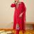 Red embroidered straight kurta trousers with dupatta set