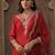 Red embroidered straight kurta trousers with dupatta set