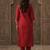 Red embroidered straight kurta trousers with dupatta set