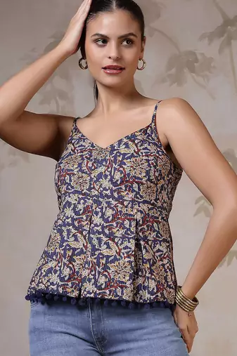 Multicolor cotton printed top for women