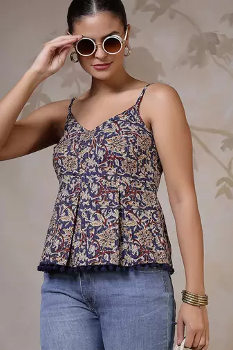 Multicolor cotton printed top for women