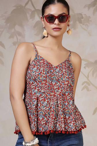 Multicolor cotton printed top for women