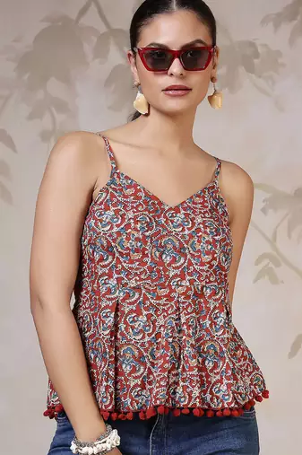 Multicolor cotton printed top for women