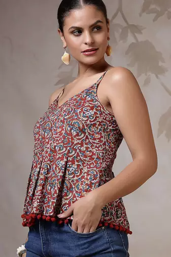 Multicolor cotton printed top for women
