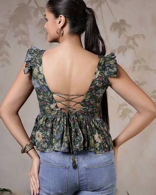 Green cotton printed top for women 2