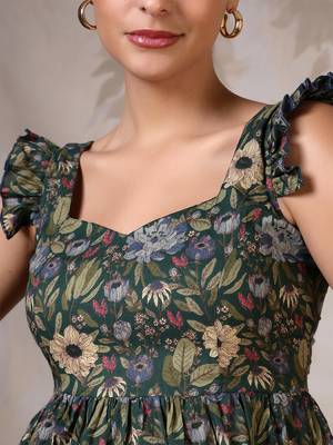 Green cotton printed top for women 4