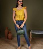 Yellow cotton printed top for women