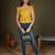 Yellow cotton printed top for women