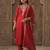Red embroidered straight kurta trousers with dupatta set