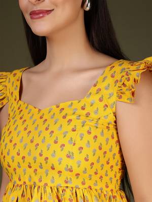 Yellow cotton printed top for women 4
