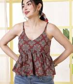 Maroon cotton printed top for women