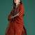Orange embroidered straight kurta trousers with dupatta set