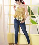 Yellow cotton printed top for women
